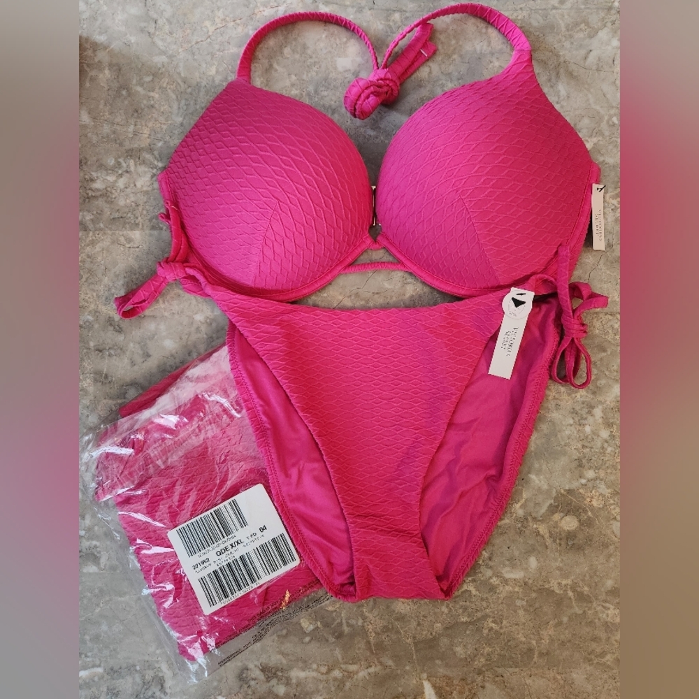 38D/XL/XL/XXL VS Swim Bombshell PushUp Bikini Top Side Tie Cheeky Sarong Bikini